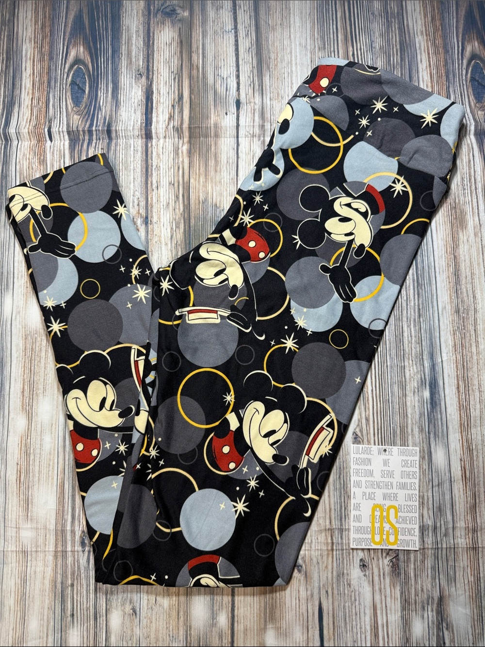 LuLaRoe Black, Gray & Yellow Mickey Mouse Leggings